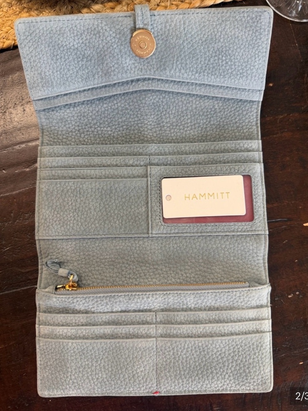 Hammitt Pebbled Leather Fold Wallet in Light Blue